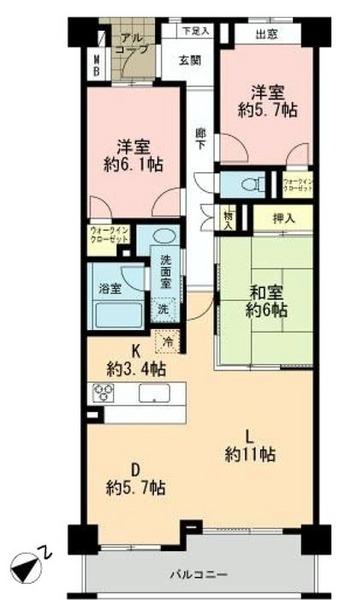 Floor plan. 3LDK, Price 35,800,000 yen, Occupied area 85.39 sq m , Living-dining facing the wide on the balcony area 9.96 sq m southeast direction