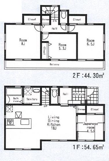 Floor plan. (A Building), Price 51,800,000 yen, 4LDK, Land area 124.14 sq m , Building area 98.95 sq m