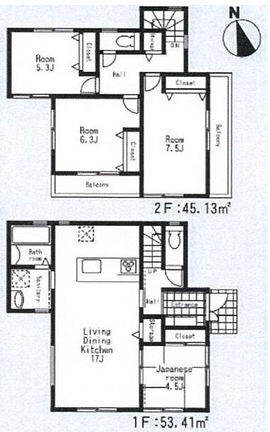 Floor plan. (B Building), Price 52,800,000 yen, 4LDK, Land area 124.22 sq m , Building area 98.54 sq m