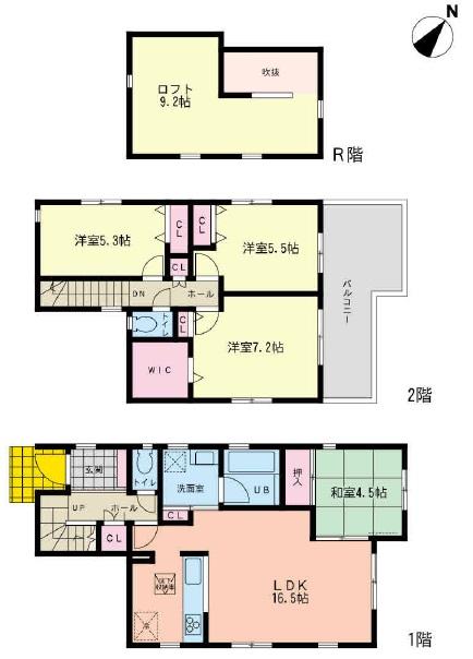 Floor plan. (Building 2), Price 42,800,000 yen, 4LDK, Land area 124.47 sq m , Building area 95.32 sq m