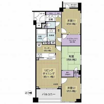 Floor plan. ● corner room ● dihedral balcony ● entrance before porch and gate ● sunny ● storage rich