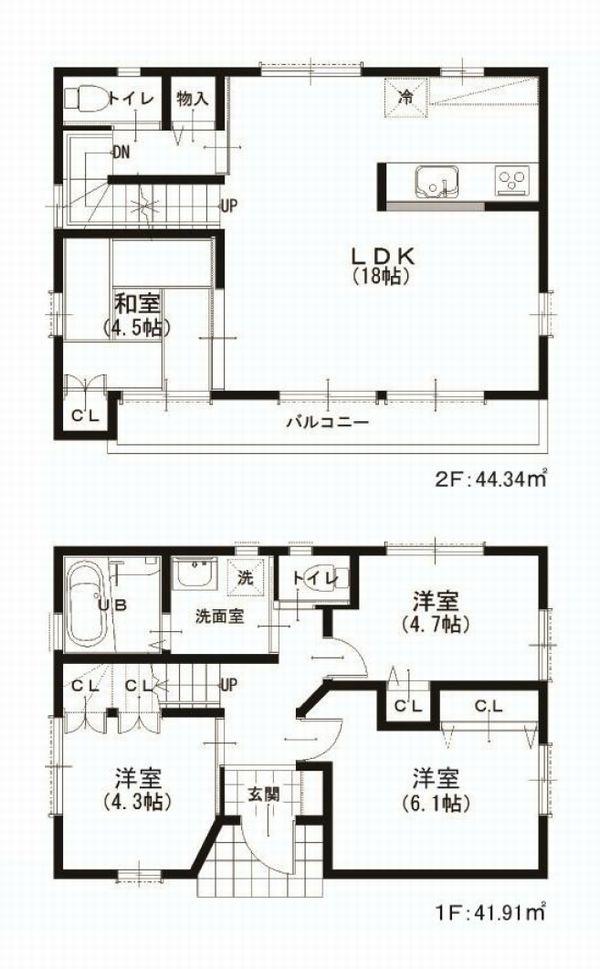 Floor plan. (B Building), Price 41,800,000 yen, 4LDK, Land area 74.49 sq m , Building area 90.3 sq m