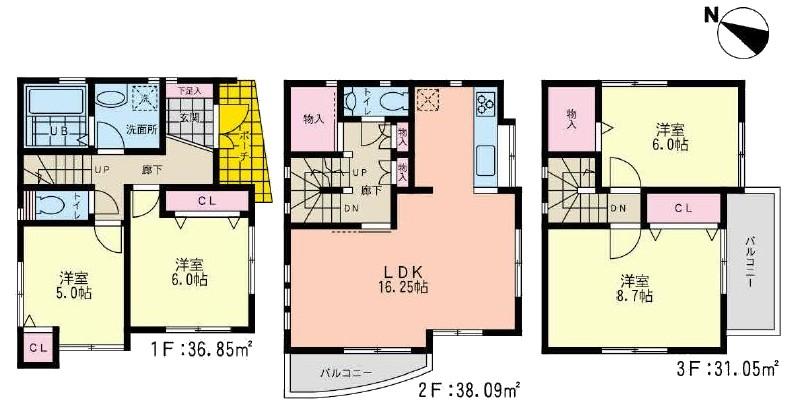 Floor plan. 42,800,000 yen, 4LDK, Land area 69.78 sq m , Building area 105.99 sq m