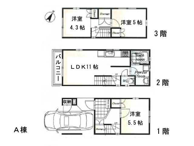 Floor plan. (A Building), Price 26,800,000 yen, 3LDK, Land area 46.69 sq m , Building area 78.41 sq m