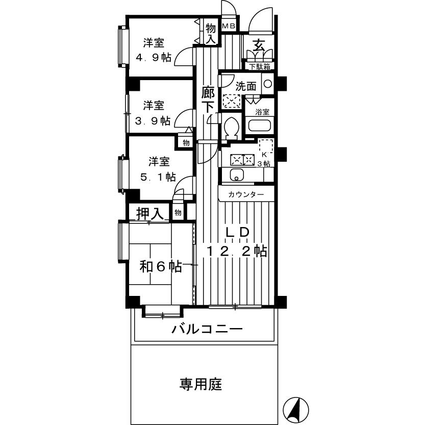 Floor plan. 4LDK, Price 25,300,000 yen, Occupied area 77.69 sq m , Balcony area 9 sq m