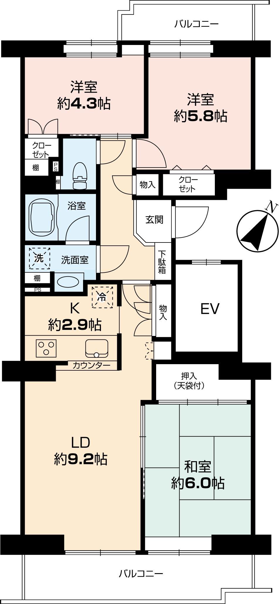 Floor plan. 3LDK, Price 27,800,000 yen, Occupied area 68.91 sq m , Balcony area 12.39 sq m