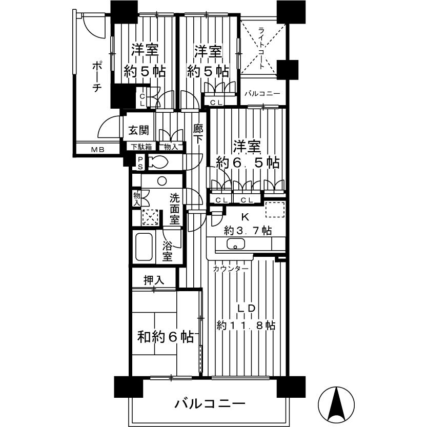 Floor plan. 4LDK, Price 31.5 million yen, Occupied area 85.51 sq m , Balcony area 14.54 sq m
