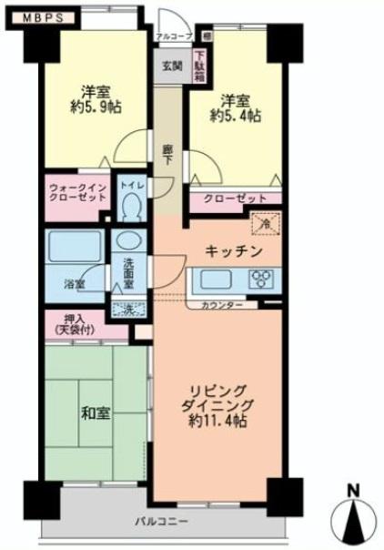 Floor plan. 3LDK, Price 29,800,000 yen, Footprint 70.1 sq m , Balcony area 7.68 sq m