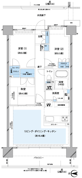  ■ D2 type ・ 3LDK + WIC Occupied area / 72.39 sq m balcony area / 11.78 sq m  price / 31,850,000 yen ※ WIC = walk-in closet (Karen Court first-come, first-served basis dwelling unit)