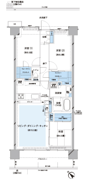  ■ J type ・ 3LDK+WIC+FC Occupied area / 75.13 sq m balcony area / 11.4 sq m  price / 35,350,000 yen ※ FC = family closet (Karen Court first-come, first-served basis dwelling unit)