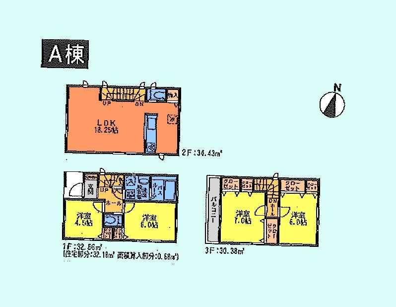 Floor plan. (A Building), Price 33,900,000 yen, 4LDK, Land area 78.18 sq m , Building area 97.67 sq m