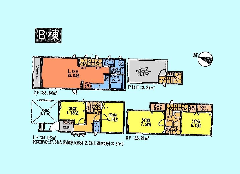 Floor plan. (B Building), Price 36,900,000 yen, 4LDK, Land area 60.28 sq m , Building area 110.17 sq m