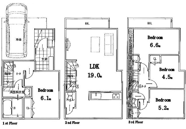 Floor plan. (B Building), Price 36,800,000 yen, 4LDK, Land area 58.89 sq m , Building area 105.87 sq m