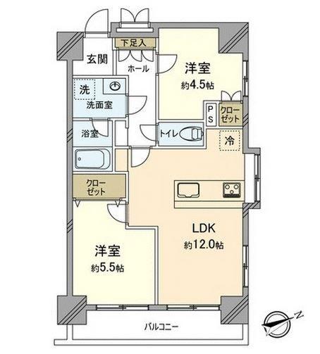 Floor plan. 2LDK, Price 23.8 million yen, Occupied area 51.45 sq m , Balcony area 6.6 sq m