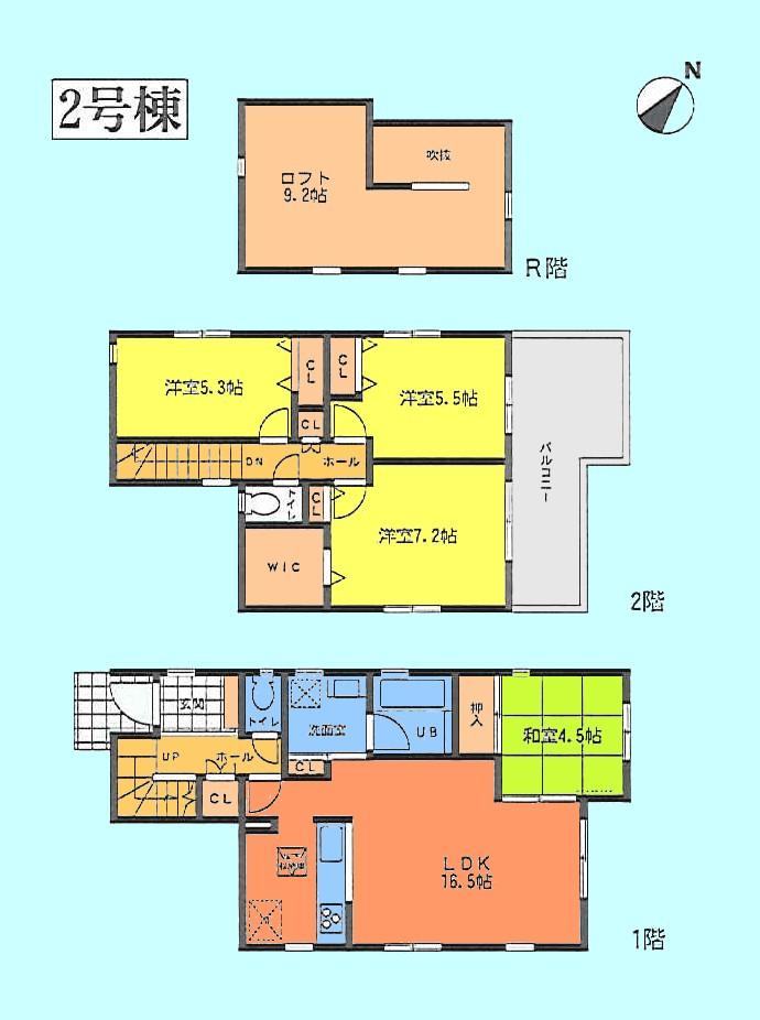 Floor plan. (Building 2), Price 42,800,000 yen, 4LDK, Land area 124.47 sq m , Building area 95.32 sq m
