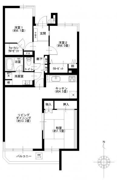 Floor plan. 3LDK, Price 24,900,000 yen, Occupied area 83.81 sq m , Balcony area 6.12 sq m