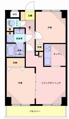 Floor plan. 2LDK, Price 21,800,000 yen, Footprint 51.3 sq m , Balcony area 7.41 sq m