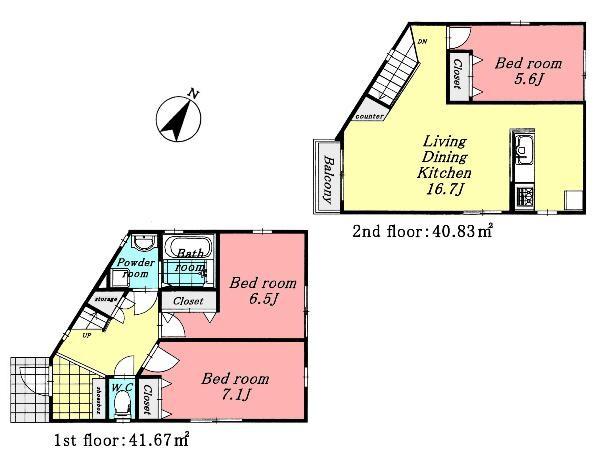 Floor plan. 27,800,000 yen, 3LDK, Land area 104.39 sq m , 3LDK of building area 82.5 sq m all room dihedral daylighting. Face-to-face with a kitchen.