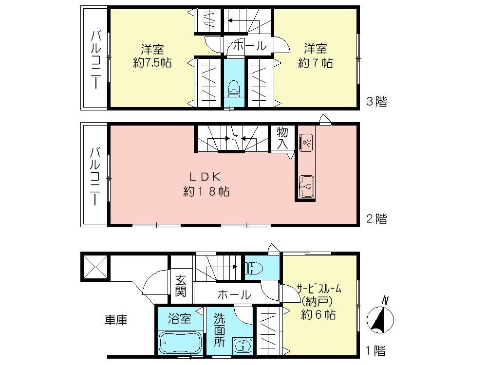 Floor plan. (A Building), Price 34,800,000 yen, 2LDK+S, Land area 61.21 sq m , Building area 102.67 sq m