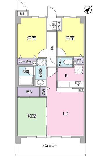 Floor plan. 3LDK, Price 24,800,000 yen, Footprint 64.5 sq m , Balcony area 9.9 sq m