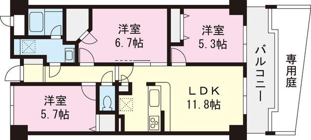 Floor plan. 3LDK, Price 19.9 million yen, Occupied area 65.32 sq m , Balcony area 8.34 sq m