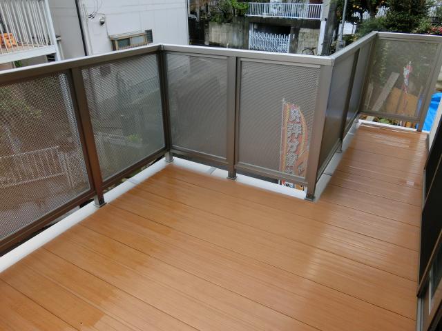 Balcony. Stylish balcony of wood deck tone