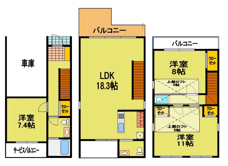 Floor plan. 43,500,000 yen, 3LDK, Land area 88.61 sq m , Building area 128.77 sq m all room 7 quires more than