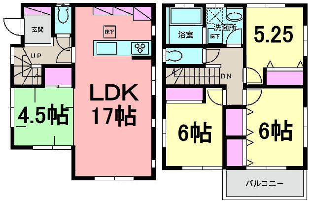 Building plan example (floor plan). Building plan example ((2) compartment) 4LDK, Land price 34,500,000 yen, Land area 100 sq m , Building price 14.7 million yen, Building area 91.08 sq m