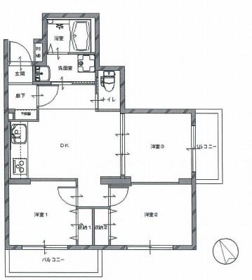 Floor plan. 3DK, Price 14.9 million yen, Occupied area 46.94 sq m , Balcony area 6.1 sq m