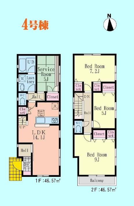 Floor plan. (4 Building), Price 42,800,000 yen, 3LDK+S, Land area 94.82 sq m , Building area 93.14 sq m