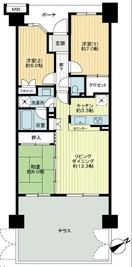 Floor plan. 3LDK, Price 30,800,000 yen, Occupied area 75.14 sq m