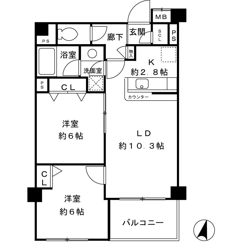 Floor plan. 2LDK, Price 24,900,000 yen, Occupied area 55.36 sq m , Balcony area 5.4 sq m