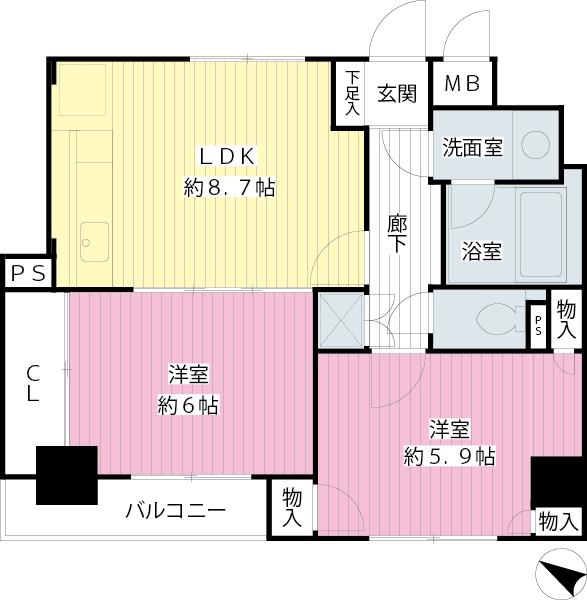 Floor plan. 2LDK, Price 23.8 million yen, Occupied area 50.56 sq m , Balcony area 3.67 sq m