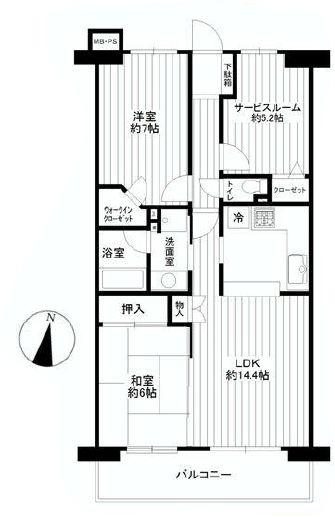 Floor plan. 2LDK, Price 24,900,000 yen, Occupied area 70.83 sq m , Balcony area 9.22 sq m per yang good 2SLDK