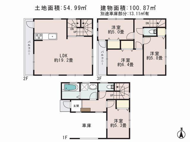 Floor plan. 39,800,000 yen, 4LDK, Land area 54.99 sq m , Building area 100.87 sq m