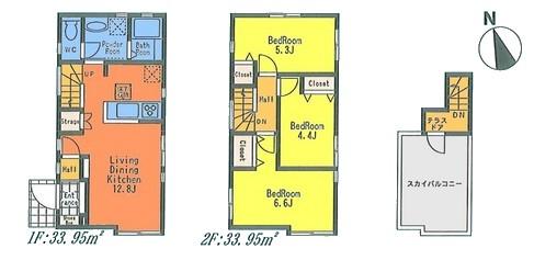 Floor plan. (Building 2), Price 29,800,000 yen, 3LDK, Land area 80 sq m , Building area 67.9 sq m