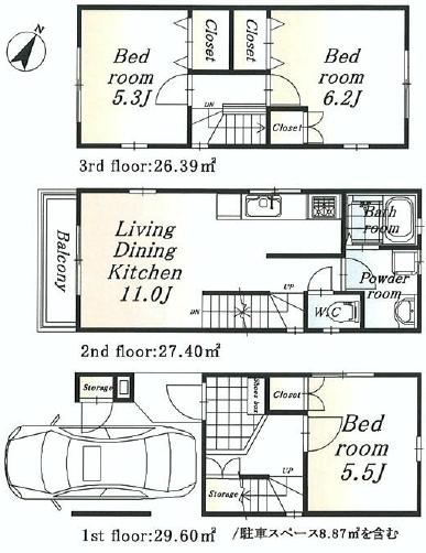 Floor plan. (B Building), Price 25,800,000 yen, 3LDK, Land area 46.6 sq m , Building area 83.39 sq m