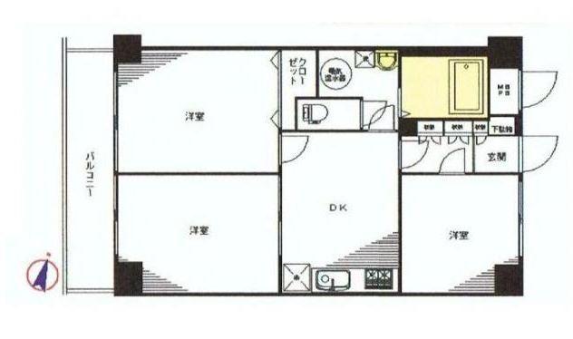 Floor plan. 3DK, Price 14.8 million yen, Footprint 48.6 sq m , Balcony area 6.48 sq m top floor of 3DK