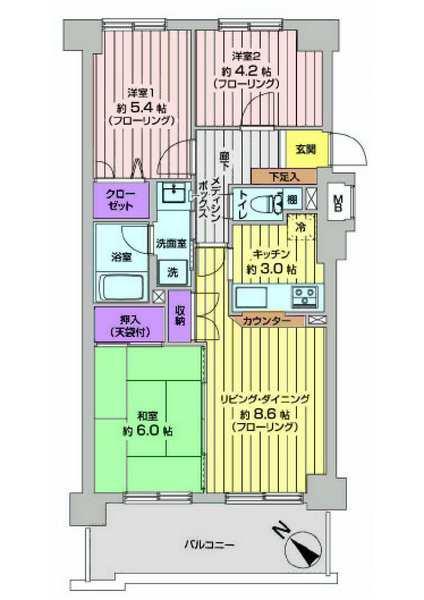 Floor plan. 3LDK, Price 26,800,000 yen, Occupied area 61.83 sq m , Balcony area 10.23 sq m