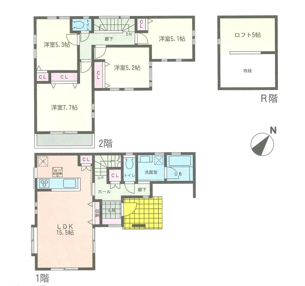 Floor plan. 39,800,000 yen, 4LDK, Land area 110.27 sq m , Building area 95.22 sq m loft, Floor plan with vaulted ceiling