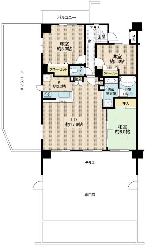 Floor plan. 3LDK, Price 31,800,000 yen, Occupied area 84.97 sq m , Balcony area 4.77 sq m floor plan