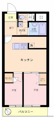 Floor plan. 2LDK, Price 9.8 million yen, Occupied area 42.42 sq m , Balcony area 4.5 sq m