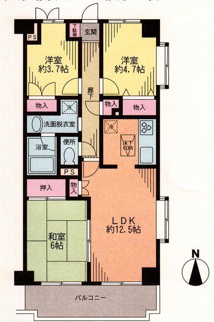 Floor plan. 3LDK, Price 21,800,000 yen, Occupied area 62.16 sq m , Balcony area 8.16 sq m