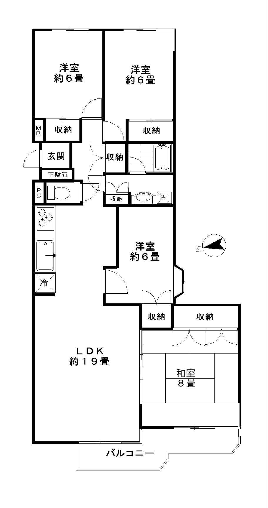 Floor plan. 4LDK, Price 18,800,000 yen, Footprint 101.14 sq m , Balcony area 8.44 sq m