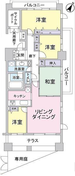 Floor plan. 4LDK, Price 30,800,000 yen, Occupied area 95.28 sq m , Balcony area 13.5 sq m