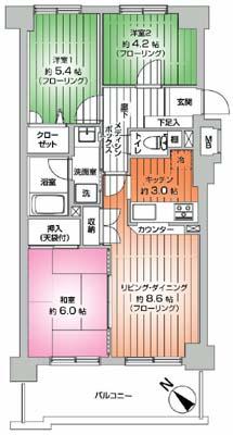 Floor plan. 3LDK, Price 26,800,000 yen, Occupied area 61.83 sq m , Balcony area 10.23 sq m all room inner sash attached