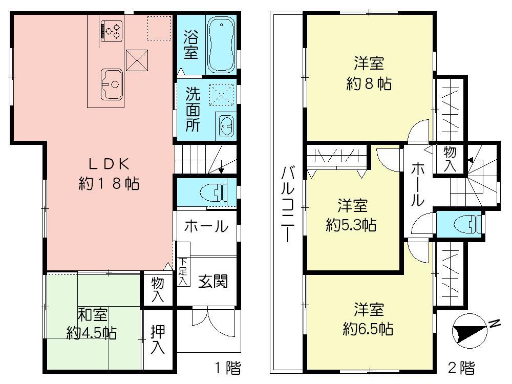 Floor plan. (A Building), Price 54,800,000 yen, 4LDK, Land area 124.14 sq m , Building area 98.95 sq m