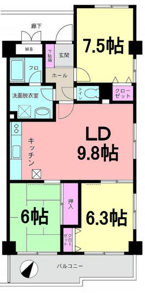 Floor plan. 3LDK, Price 21,800,000 yen, Occupied area 71.76 sq m , Balcony area 8.2 sq m