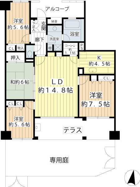 Floor plan. 4LDK, Price 32,500,000 yen, Occupied area 95.01 sq m