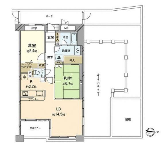Floor plan. 2LDK, Price 36,800,000 yen, Occupied area 68.17 sq m , Balcony area 33.71 sq m
